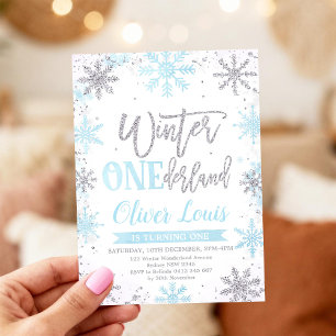 Winter ONEderland Silver Blue 1st Birthday  Invitation