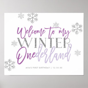 Winter ONEderland Silver Glitt Purple Welcome Sign