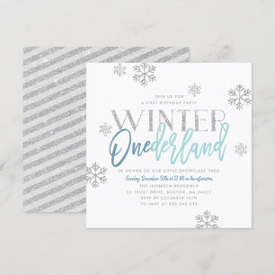 Winter ONEderland Silver Glitter Blue 1st Birthday Invitation