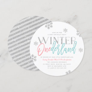 Winter ONEderland Silver Glittery 1st Birthday Invitation