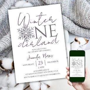 Winter ONEderland   Silver Minimalist 1st Birthday Invitation