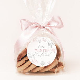 Winter Onederland Silver Pink Glitter 1st Birthday Classic Round Sticker