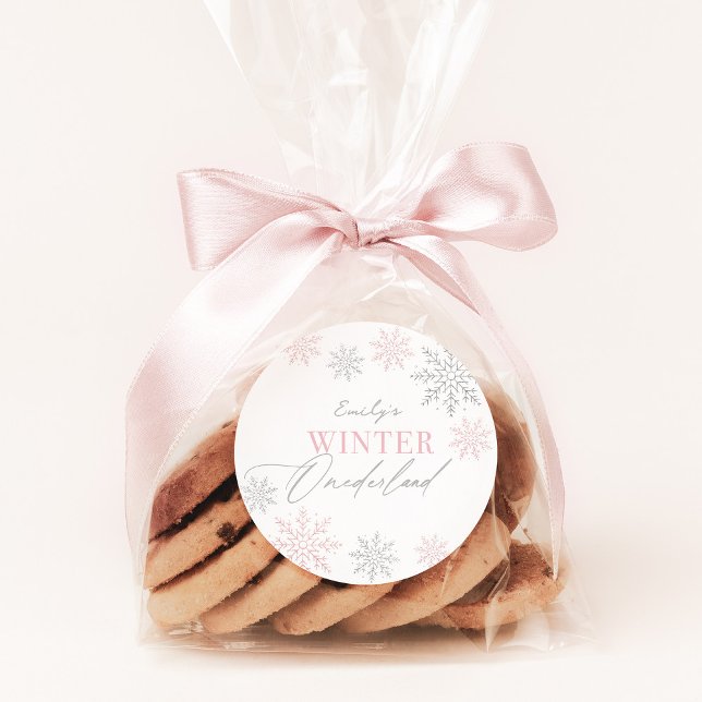 Winter Onederland Silver Pink Glitter 1st Birthday Classic Round Sticker (Creator Uploaded)