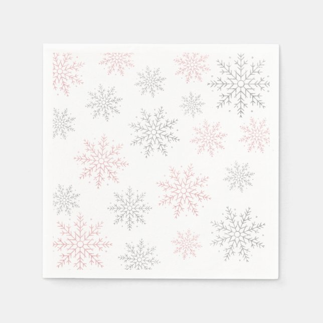 Winter Onederland Silver Pink Glitter 1st Birthday Napkin (Front)