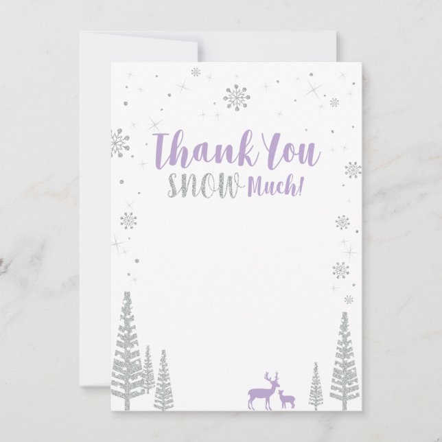 Winter Onederland - Silver & Purple Thank you note Card (Front)