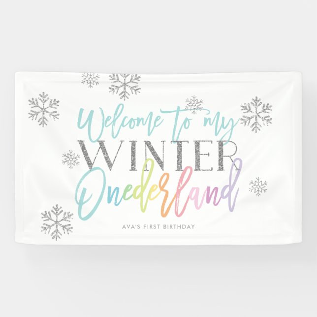 Winter ONEderland Silver Rainbow Welcome Sign (Horizontal)