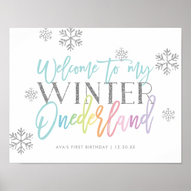 Winter ONEderland Silver Rainbow Welcome Sign (Front)