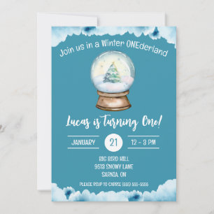 Winter ONEderland, Snow Globe Kids' Birthday Party Invitation