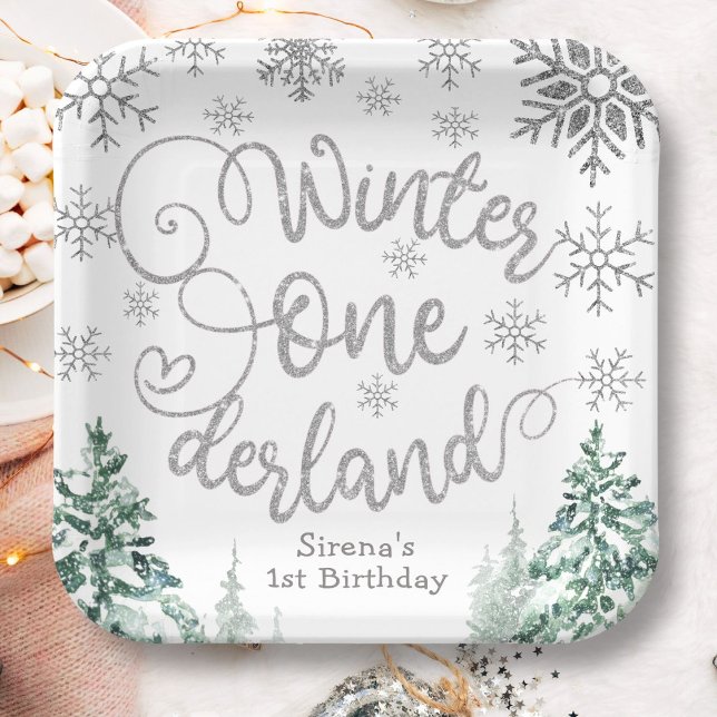 Winter ONEderland Snow Winter Forest 1st Birthday Paper Plate (Creator Uploaded)