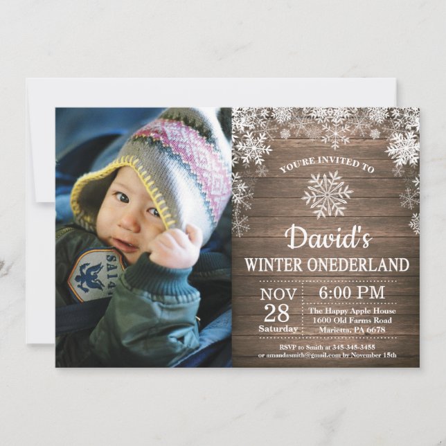 Winter Onederland Snowflake 1st Birthday Invitation (Front)
