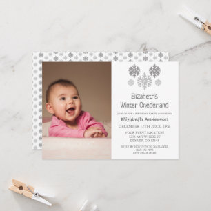 Winter Onederland Snowflake 1st Birthday Invitation