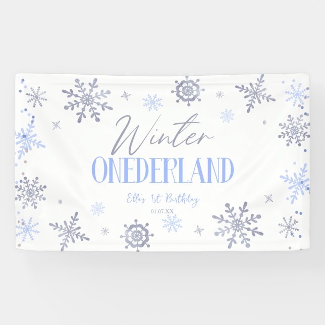 Winter ONEderland Snowflake 1st Birthday Party Banner (Horizontal)