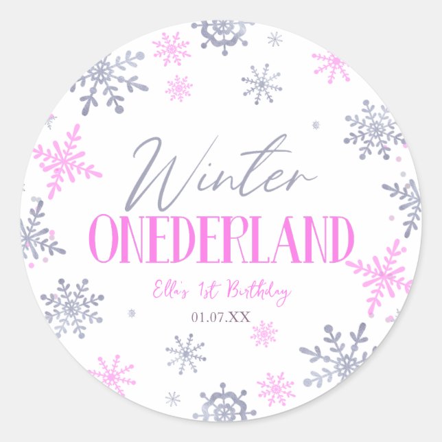 Winter ONEderland Snowflake 1st Birthday Party Classic Round Sticker (Front)