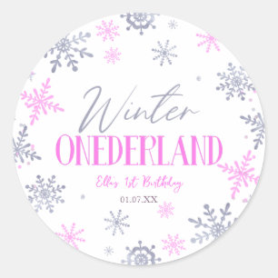 Winter ONEderland Snowflake 1st Birthday Party Classic Round Sticker