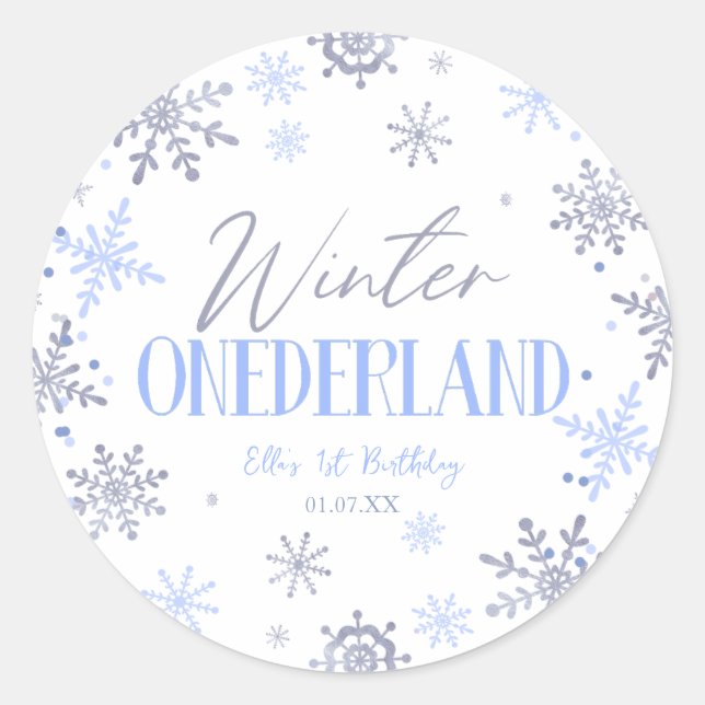 Winter ONEderland Snowflake 1st Birthday Party Classic Round Sticker (Front)