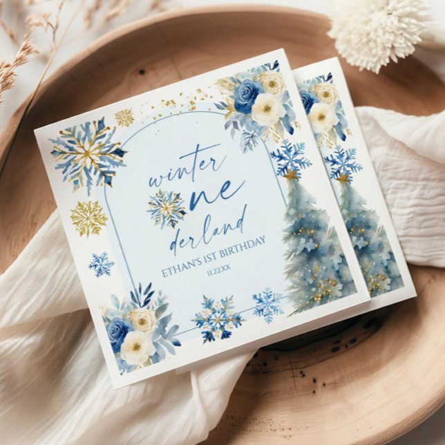 Winter Onederland Snowflake 1st Birthday Party Napkin (Creator Uploaded)