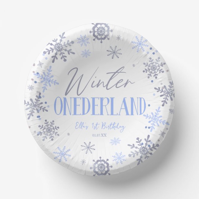 Winter ONEderland Snowflake 1st Birthday Party Paper Plate (Front)