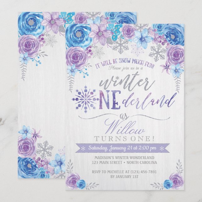 Winter ONEderland Snowflake Birthday Invitation (Front/Back)