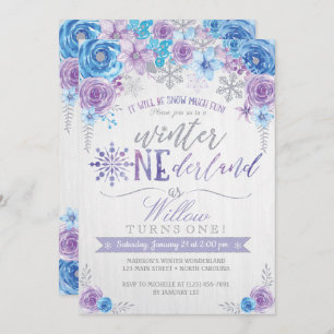 Winter ONEderland Snowflake Birthday Invitation
