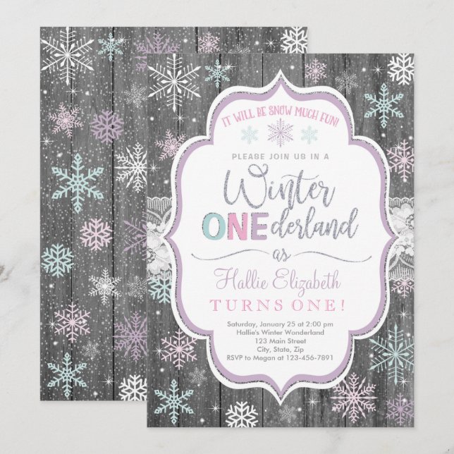 Winter ONEderland Snowflake Birthday Invitation (Front/Back)
