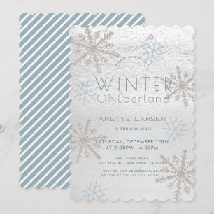Winter Onederland Snowflake Blue 1st Birthday Invitation