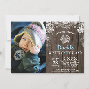 Winter Onederland Snowflake Blue Boy 1st Birthday Invitation