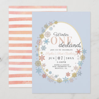 Winter Onederland Snowflake First Birthday Invitation