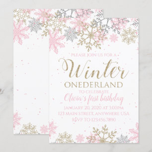 Winter Onederland Snowflake First Birthday Invite