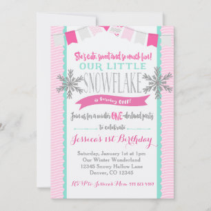 Winter ONEderland Snowflake Invitation Girl