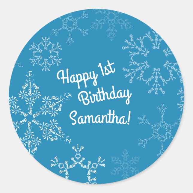 Winter Onederland Snowflake Kid 1st Birthday Party Classic Round Sticker (Front)