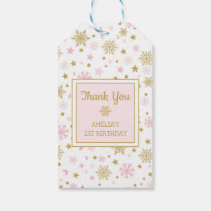 Winter ONEderland Snowflake Pink Gold Birthday Gift Tags
