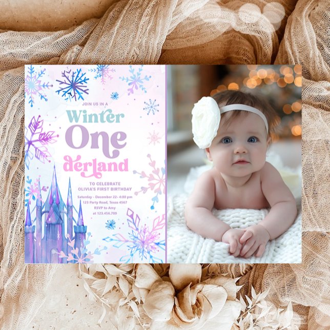 Winter Onederland Snowflakes Castle Girl Birthday Invitation (Creator Uploaded)