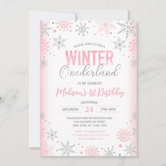 Winter Onederland Snowflakes First 1st Birthday Invitation (Front)