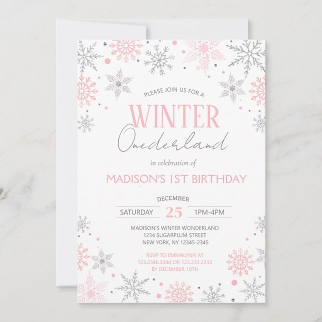 Winter Onederland Snowflakes First 1st Birthday Invitation (Front)