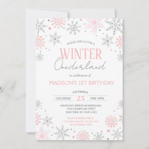 Winter Onederland Snowflakes First 1st Birthday Invitation
