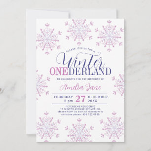 Winter Onederland snowflakes girl 1st birthday Invitation