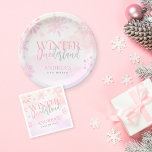 Winter ONEderland Snowflakes Girl 1st Birthday  Paper Plate<br><div class="desc">A modern and elegant winter wonderland party paper plates for girls first birthday! Featuring watercolor winter snowflakes,  pink glitters and clouds of pink hues with a combination of serif and script lettering for the birthday details.</div>