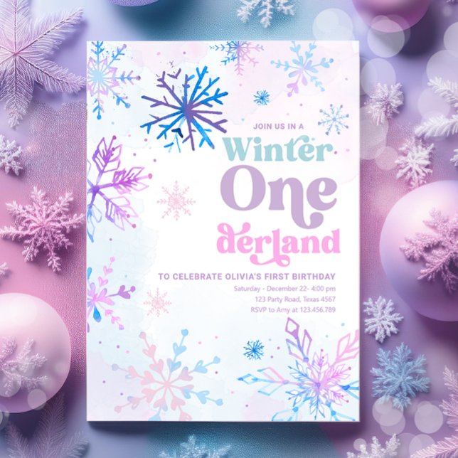 Winter Onederland Snowflakes Girl First Birthday Invitation (Creator Uploaded)
