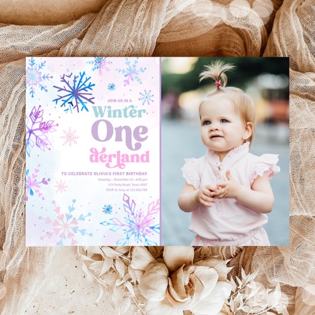 Winter Onederland Snowflakes Girl First Birthday Invitation (Creator Uploaded)