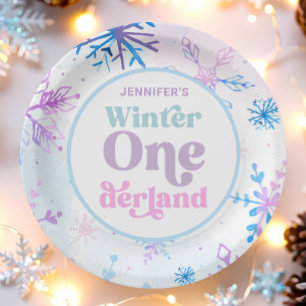 Winter Onederland Snowflakes Girl Snow Birthday Paper Plate