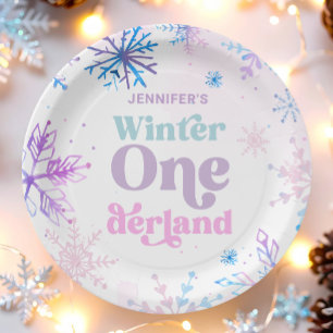 Winter Onederland Snowflakes Girl Snow Birthday Paper Plate