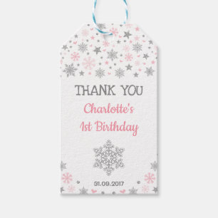 Winter ONEderland Snowflakes Pink Silver Birthday Gift Tags
