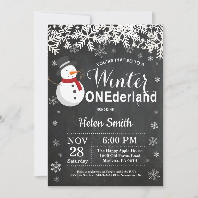 Winter Onederland Snowman 1st Birthday Invitation (Front)