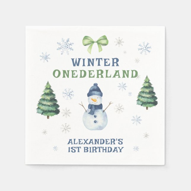 Winter Onederland Snowman 1st Birthday  Napkin (Front)