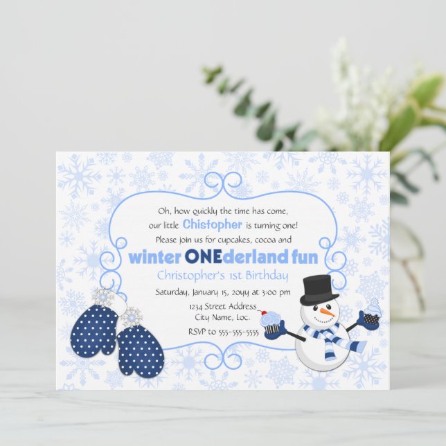 Winter ONEderland Snowman Birthday Invitation (Standing Front)