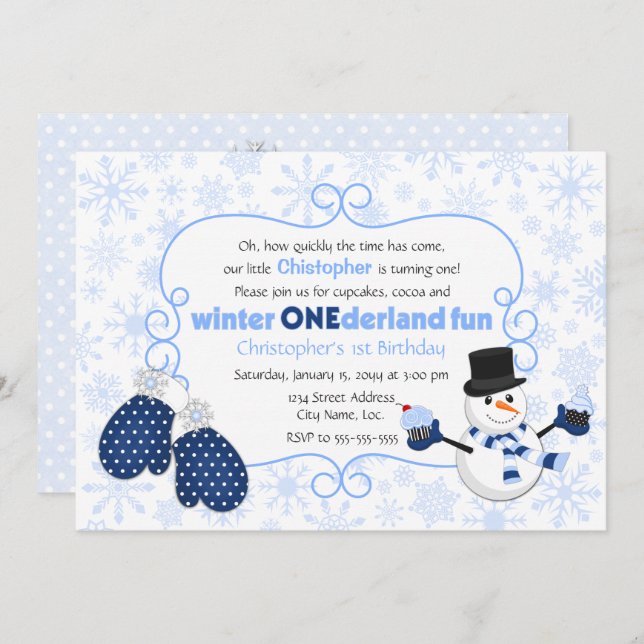 Winter ONEderland Snowman Birthday Invitation (Front/Back)