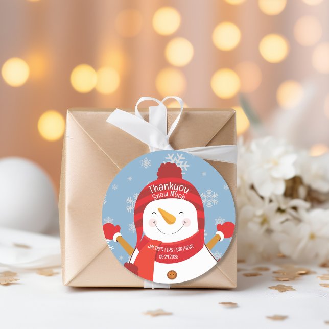 Winter Onederland snowman boy 1st birthday Favours Classic Round Sticker (Creator Uploaded)