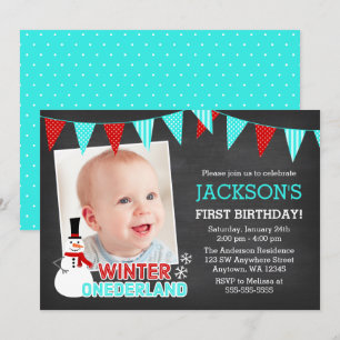 Winter Onederland Snowman Boy 1st Birthday Invitation