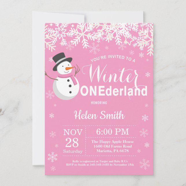 Winter Onederland Snowman Girl 1st Birthday Invitation (Front)