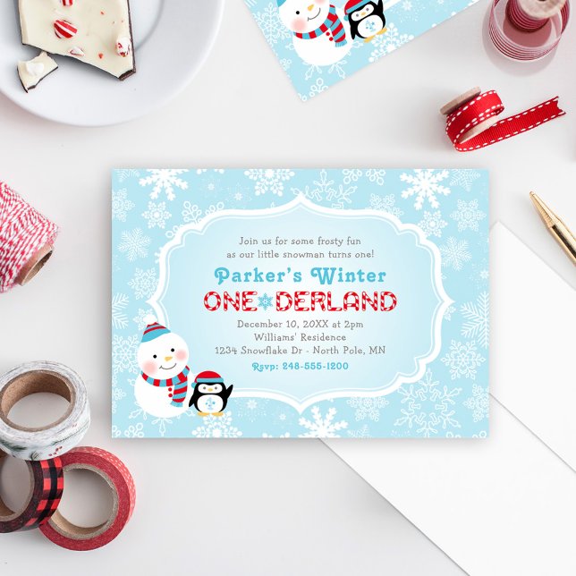 Winter ONEderland Snowman Penguin Birthday Invitation (Creator Uploaded)